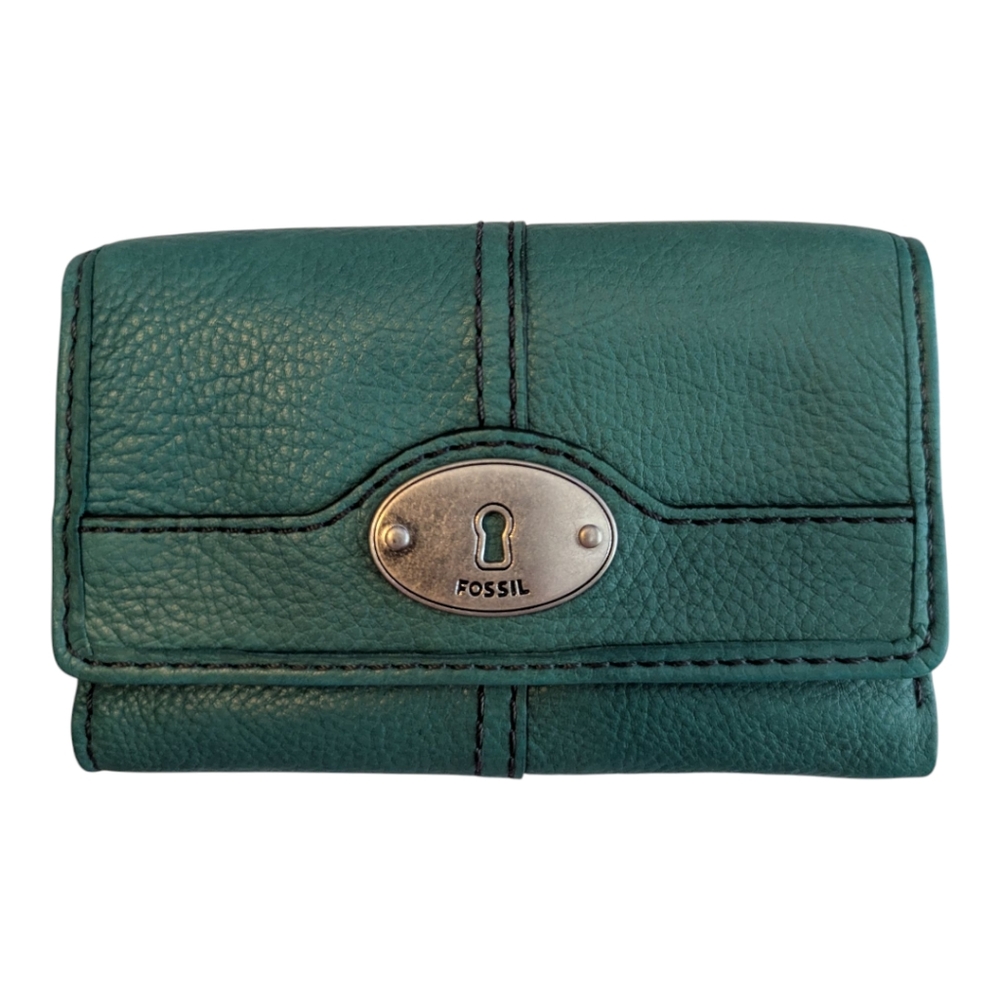 Vintage Fossil Maddox Keyhole Leather Trifold Wallet, Green
